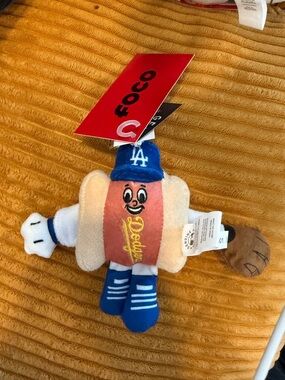 Los Angeles Dodger Dog Plush Keychain - Blue & Cream Hot Dog Mascot